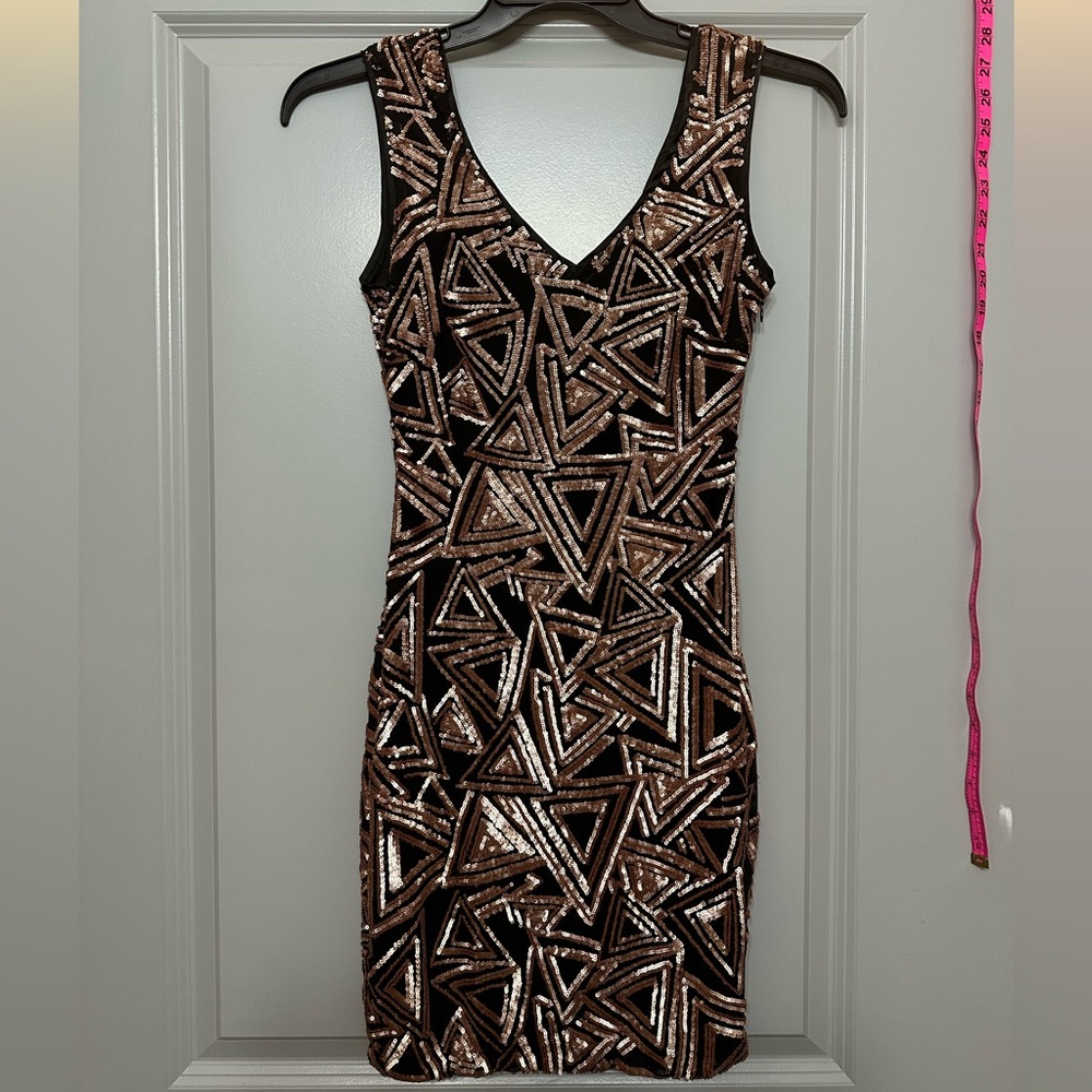 Lucy Paris Black and rose Gold Sequin Mini Dress
